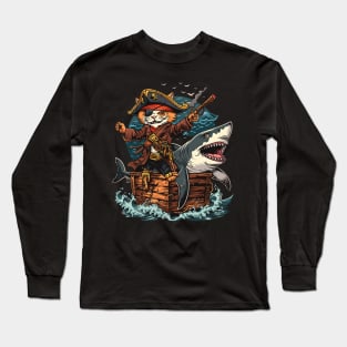 Cat Riding Shark Underwater Wonder Long Sleeve T-Shirt